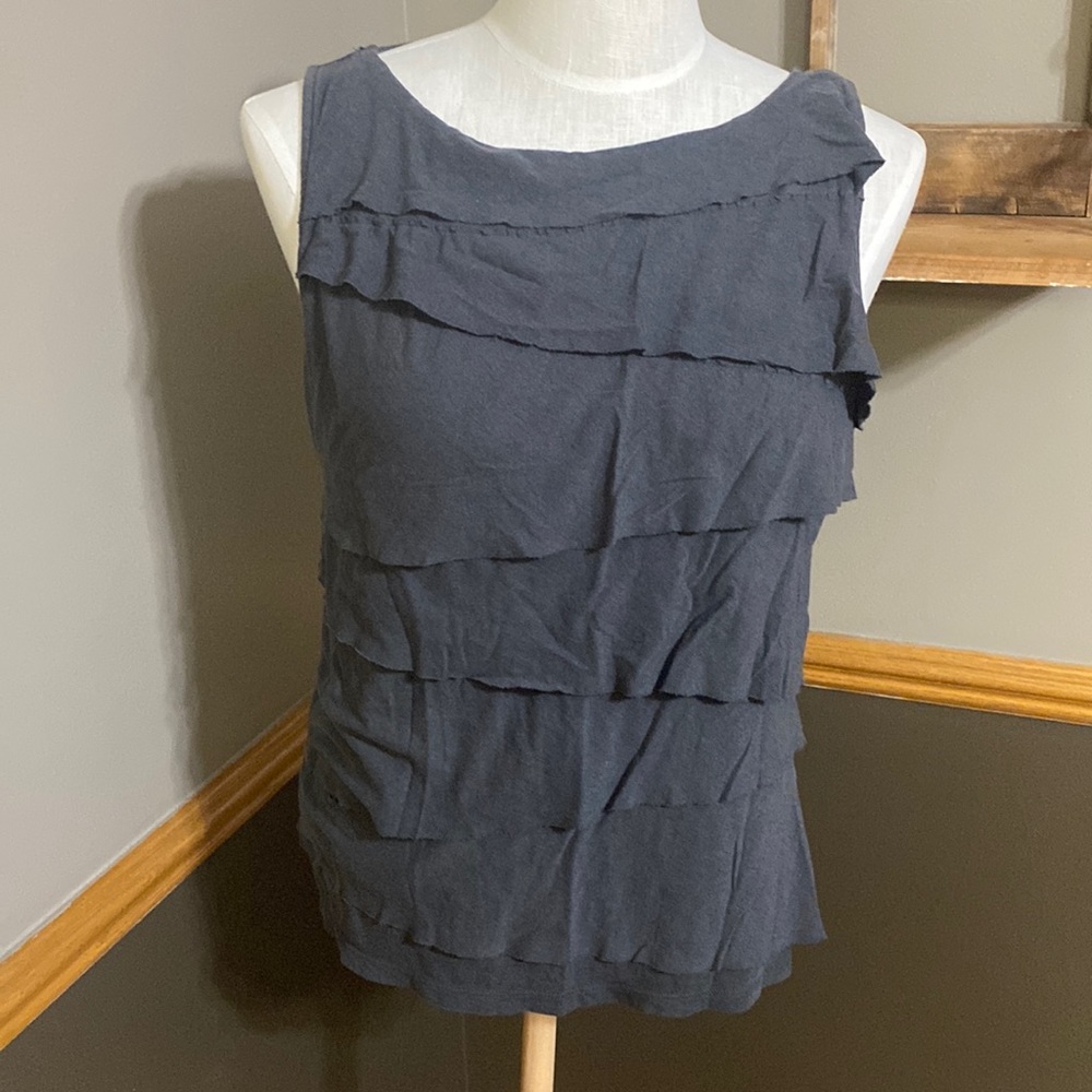 Ann Taylor Navy Layered Ruffle Tank Top